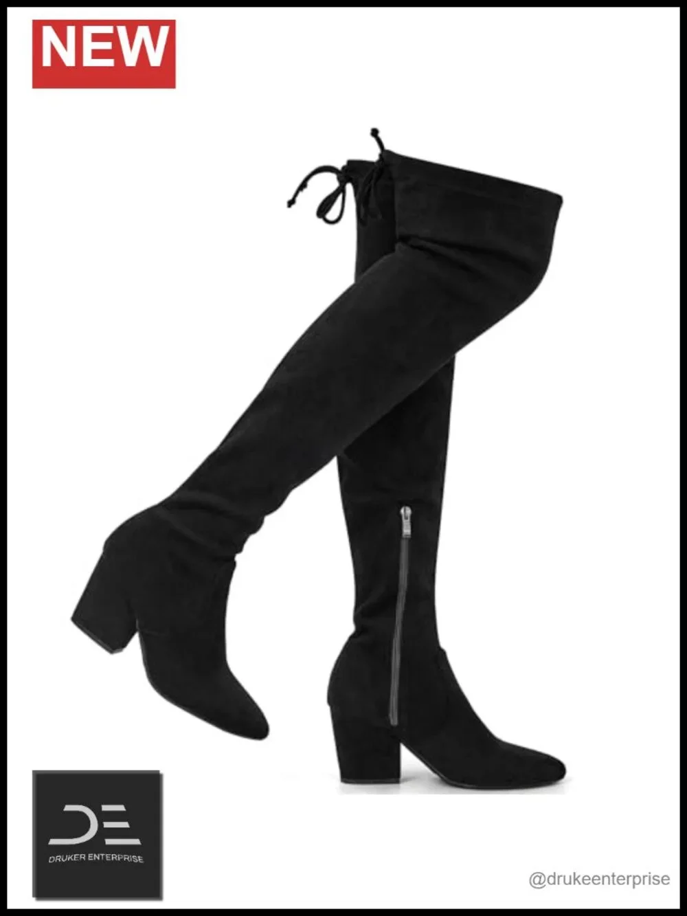 Over the Knee Boots Women Stretch Suede Chunky Heel Pointed Toe Zip Block Heel